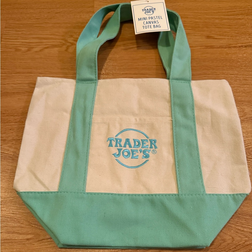 Trader Joe's Green and Cream Canvas Tote Bag
